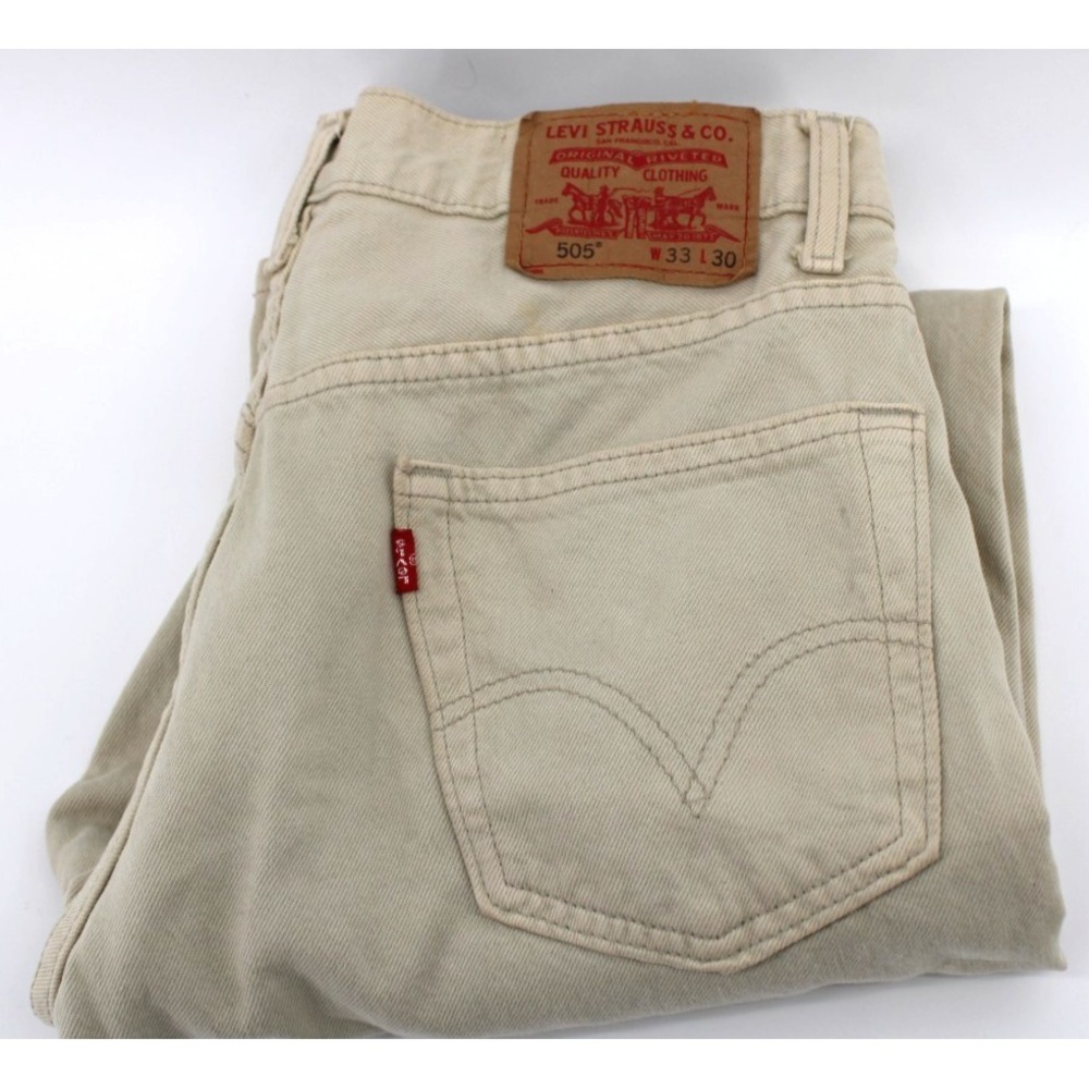 Levis 505 Jeans Mens 33x30 Tan Brown Straight Leg Denim Pants Casual Classic